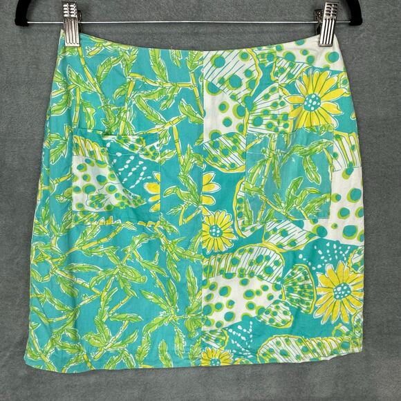 Lilly Pulitzer Dresses & Skirts - Vintage Lilly Pulitzer Skirt Womens 6 Green Floral Fish Tropical Beachy Bright